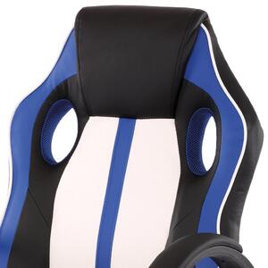 Herní židle, modrá, bílá a černá ekokůže, houpací mechanismus KA-Z505 BLUE