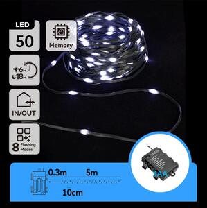Aigostar -LED Venkovní řetěz 50xLED/8 funkcí 3xAA 5,3m IP44 studená bílá