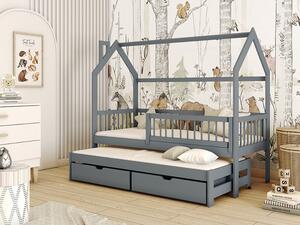 Dřevěná domečková postel s přístýlkou Papi 80 x 200 cm - grafit