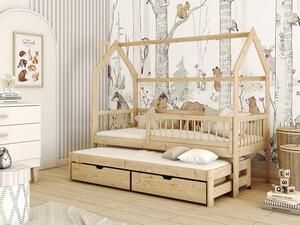 Dřevěná domečková postel s přístýlkou Papi 80 x 200 cm - grafit