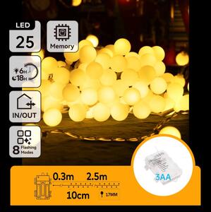 Aigostar-LED Venkovní řetěz 25xLED/3xAA/8 funkcí 2,8 m IP44 teplá bílá