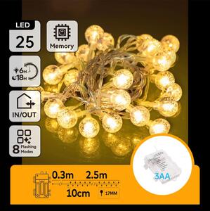 Aigostar - LED Venkovní řetěz 25xLED/3xAA/8 funkcí 2,8 m IP44 teplá bílá