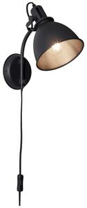 Brilliant 23710/86 JESPER - Industriální nástěnná lampa v černé barvě s vypínačem na kabelu (Retro lampa v průmyslovém stylu s kabelem do zásuvky)