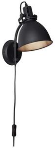 Brilliant 23710/86 JESPER - Industriální nástěnná lampa v černé barvě s vypínačem na kabelu (Retro lampa v průmyslovém stylu s kabelem do zásuvky)