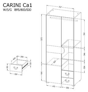 Šatní skříň do pokoje pro mládež Carini CA1 Nash Dub/bílá briliant/grafit