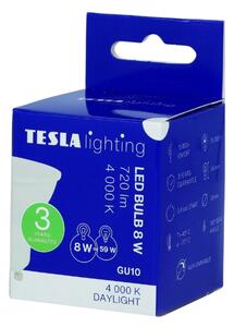 TESLA lighting Tesla - LED žárovka GU10, 8W, 230V, 720lm, 25 000h, 4000K denní bílá, 100°