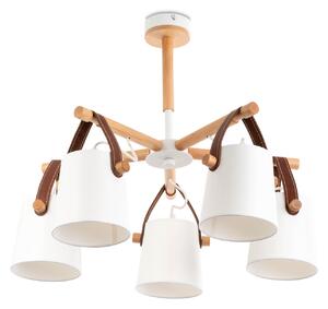 Light for home - Lustr na tyči s dřevěnými prvky a koženými řemínky 60405 