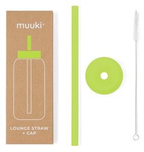 Silikonové brčko s čistícím kartáčkem/s víčkem Electric Lime – Muuki