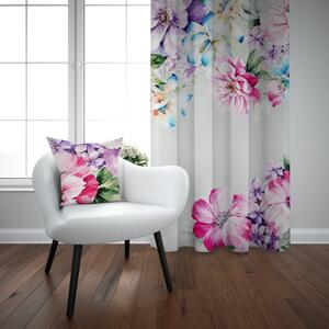 Ervi Saténový závěs DELUXE - Malované růžové a fialové květy