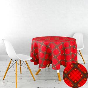 Ervi bavlněný ubrus na stůl kulatý - Vánoční káro červené