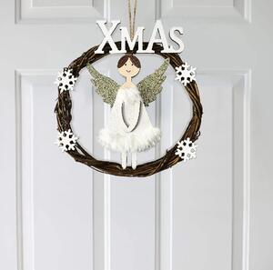 Tutumi - Vánoční dekorace na dveře andílek - bílá/hnědá - 16 cm
