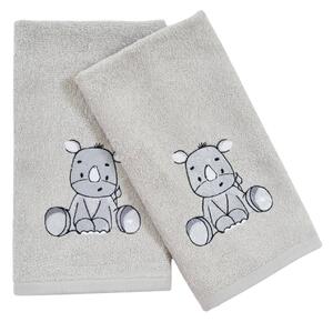 Krásný dětský ručník v šedé barvě s výšivkou zvířátka. Rozměr ručníku je 30x50 cm