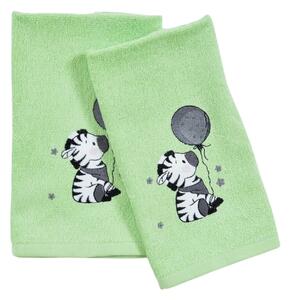 Krásný dětský ručník ve světle zelené barvě s výšivkou zvířátka. Rozměr ručníku je 30x50 cm