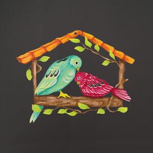 AMADEA Dřevěná barevná ozdoba budka s ptáčky, 7 cm, český výrobek