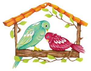 AMADEA Dřevěná barevná ozdoba budka s ptáčky, 7 cm, český výrobek