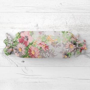 Biante Polštář válec bonbon Sandra SA-704 Malované růžovo-červené květy na šedém 15x40 cm
