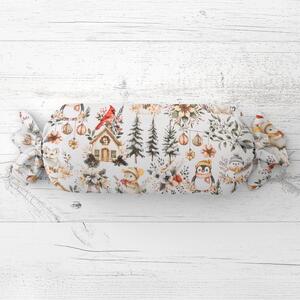 Biante Polštář válec bonbon Sandra SA-709 Zimní pohádka zeleno-hnědá na bílém 15x40 cm