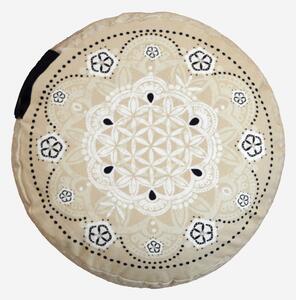 Spirit of OM meditační polštář z bio bavlny a polodrahokamy kulatý - 38x19 cm - béžovo-černý