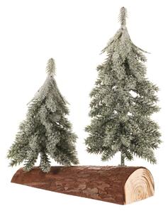 Vánoční zasněžené mini stromky na špalku, 20 cm