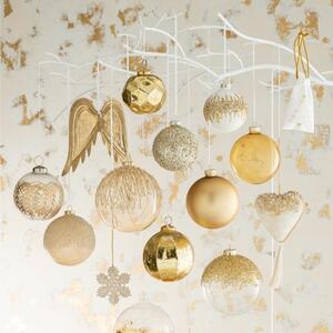 Set šesti zlato bílých skleněných vánočních ozdob J-Line Fry 8 cm
