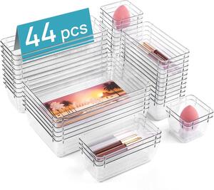44 kusů zásuvek - Organizéry - Kancelářské potřeby - Organizéry do zásuvek ve 4 velikostech - Průhledné plastové úložné boxy na kosmetiku - Ložnice