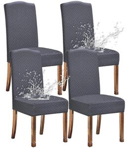 Potahy na židle z tkaniny Jacquard, vzor: mřížka, voděodolné, barva: šedá, sada 4 kusů