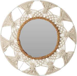 Dekorativní zrcadlo s makramé a ratanovým rámem, Ø 45 cm