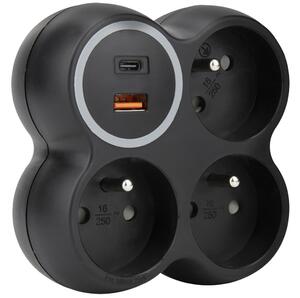 Solight P106CB-PD20 - Rozbočovací zásuvka 3x 15A USB A+C černá