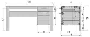 Hoorns Ocelově šedý borovicový psací stůl Koben 141 x 59 cm II