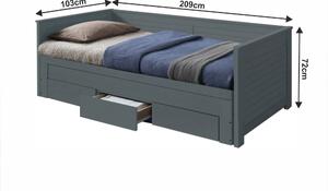 Rozkládací postel z masivu GRÉTA s úložným prostorem ŠEDÁ