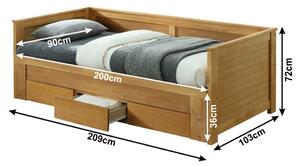 Rozkládací postel z masivu GRÉTA s úložným prostorem DUB