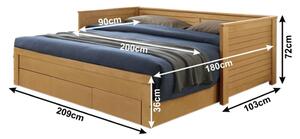 Rozkládací postel z masivu GRÉTA s úložným prostorem DUB