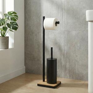 WC štětka s držákem na toaletní papír a bambusovou podložkou IVLO, 65 cm – černá