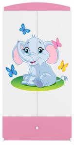 Kocot kids Dětská skříň Babydreams 90 cm slon s motýlky růžová