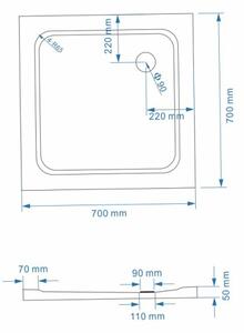 BPS-koupelny Čtvercový sprchový kout KZ93D 70x70 chrom/transparent + vanička ST02C BL černá