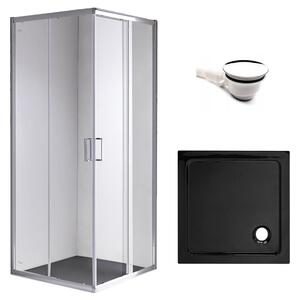 BPS-koupelny Čtvercový sprchový kout KZ93D 70x70 chrom/transparent + vanička ST02C BL černá