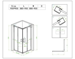 BPS-koupelny Čtvercový sprchový kout KZ93B 90x90 chrom/transparent + vanička SXL02B WH bílá