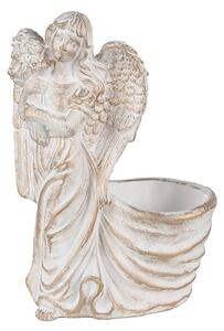 Bílý antik květináč se sochou anděla Angelio Baroque - 22*13*30 cm