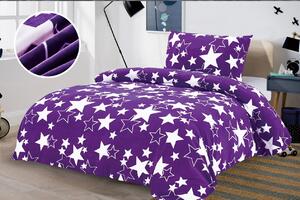 Mikroplyšové povlečení Fialové hvězdy 140×200/70×90 cm – Stylové hřejivé povlečení s motivem hvězd