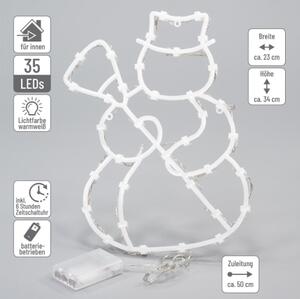 Vánoční dekorace na okno 34 cm, sněhulák, 35 LED, teple bílá