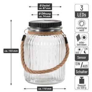 Solární světlo, 3 LED, solární, skleněné, bílé