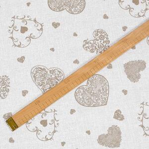 Goldea dekorační látka loneta - proutěná srdce na režném 140 cm