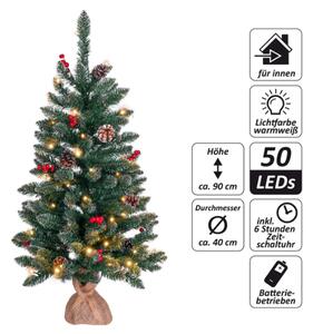 Umělý vánoční stromek s 50 LED, časovačem a ozdobami, 90 cm