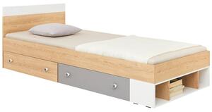 Jednolůžková postel Peluga PL15 L/P, Barva dřeva: dub sušenkově hnědý / bílá lux + šedá Mirjan24 5903211165382