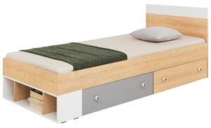 Jednolůžková postel Peluga PL14 L/P, Barva dřeva: dub sušenkově hnědý / bílá lux + šedá Mirjan24 5903211165375