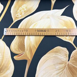 Ervi bavlna Satén š.240 cm - exotické zlaté listy - 53-7, metráž