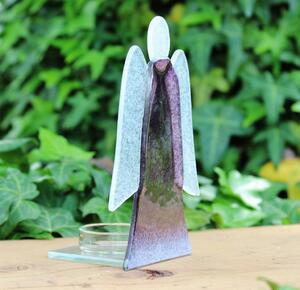 BDK-GLASS Skleněný svícen anděl 14cm - fialový