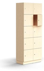 AJ Produkty Skříň QBUS, 10 uzamykatelných boxů, sokl, 2020x800x420 mm, bříza