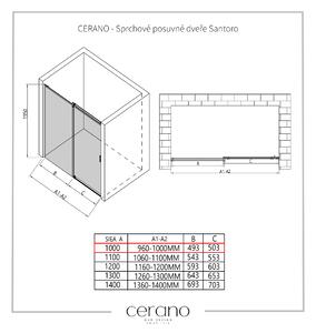 CERANO - Sprchové posuvné dveře Santoro L/P - černá matná, grafitové sklo - 100x195 cm