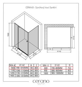 CERANO - Sprchový kout Santini L/P - černá matná, transparentní sklo - 100x80 cm - křídlový